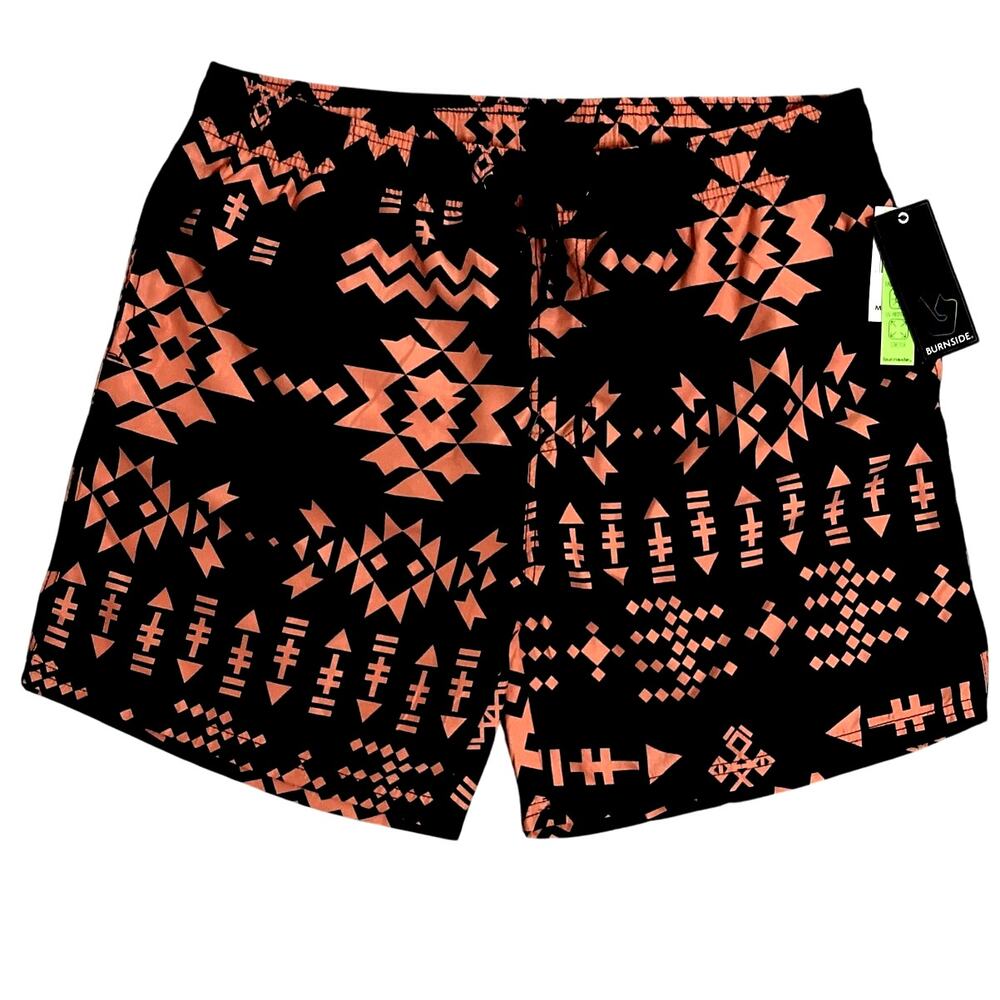 Burnside Swim Trunks Men XL Dark Navy Geometric Print Drawstring Beach Quick Dry
